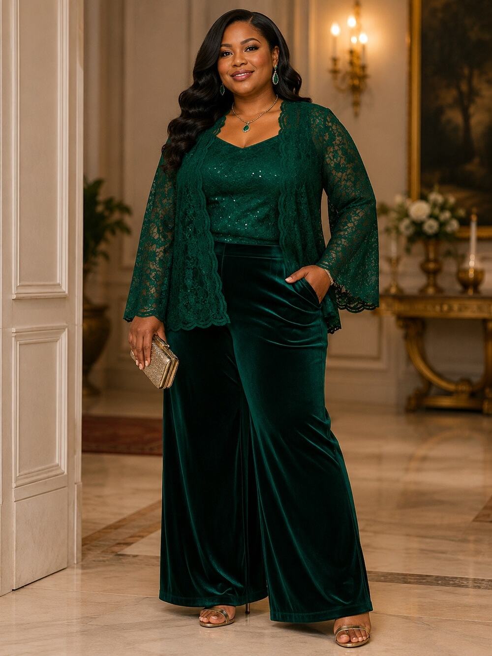 Emerald Green Lace Twin Set Size 18 | Jacket & Tank | Formal Evening